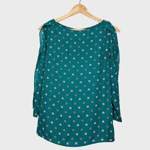 Banana Republic Green Floral Blouse XS Slit Sleeve Boat Neck Preppy Mature Chic